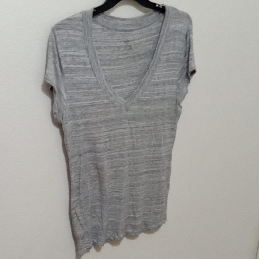 Gray Fitted Ribbed Short Sleeve Tee